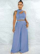 Zweiteilige ärmellose Crop-Tops und Palazzo-Hosen mit hoher Taille